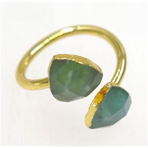 green Australian Chrysoprase ring, faceted triangle, gold plated, approx 8-20mm
