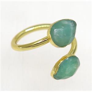 green Australian Chrysoprase ring, faceted teardrop, gold plated, approx 8-20mm