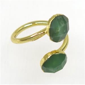 green Australian Chrysoprase ring, faceted flatround, gold plated, approx 8-20mm
