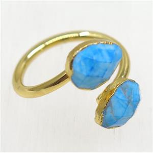 blue truquoise ring, faceted teardrop, gold plated, approx 8-20mm