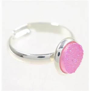 pink druzy agate ring, copper, silver palted, approx 8mm dia, 18mm dia