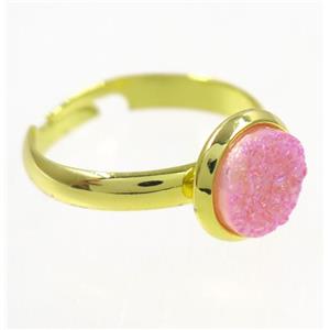 pink druzy agate ring, copper, gold palted, approx 8mm dia, 18mm dia