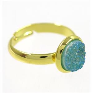 green druzy agate ring, copper, gold palted, approx 8mm dia, 18mm dia