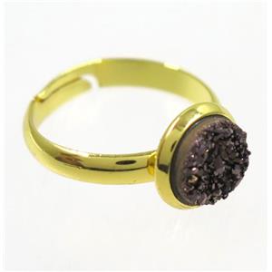 coffee druzy agate ring, copper, gold palted, approx 8mm dia, 18mm dia