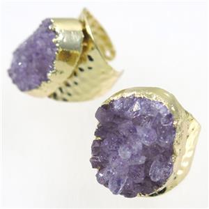 druzy Amethyst copper Ring, gold plated, approx 20-25mm