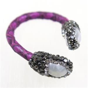freshwater Pearl Ring paved rhinestone, purple, approx 20mm dia