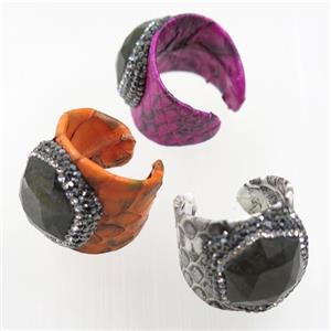 Labradorite Ring paved rhinestone, mix color, approx 20mm dia