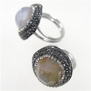 natural Agate Druzy Ring paved rhinestone, approx 18mm dia