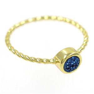 blue Druzy agate rring, copper, gold plated, approx 4-18mm