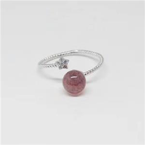 Sterling Silver Ring with Strawberry Quartz, approx 8mm, 20mm dia