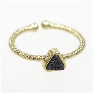 black druzy quartz ring, triangle, gold plated, approx 6mm, 18mm dia