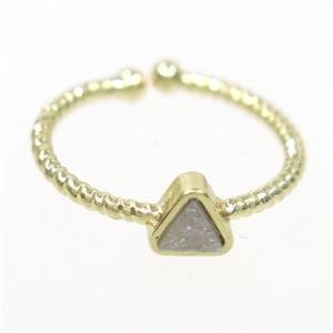 white ab-color druzy quartz ring, triangle, gold plated, approx 6mm, 18mm dia