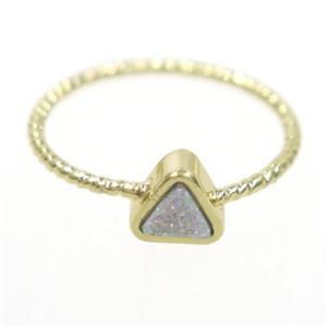 white ab-color druzy quartz ring, triangle, gold plated, approx 6mm, 18mm dia