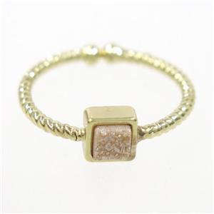 gold champagne druzy quartz ring, square, gold plated, approx 6mm, 18mm dia