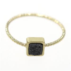 black druzy quartz ring, square, gold plated, approx 6mm, 18mm dia