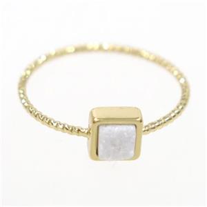 white ab-color druzy quartz ring, square, gold plated, approx 6mm, 18mm dia