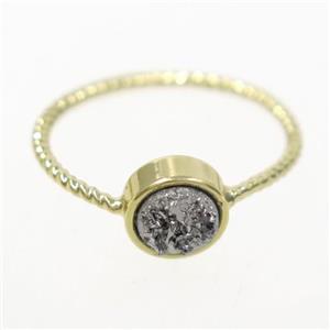 silver druzy quartz ring, circle, gold plated, approx 6mm, 18mm dia