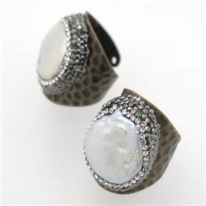 white Pearl Rings paved rhinestone, copper, antique brown, approx 20-25mm