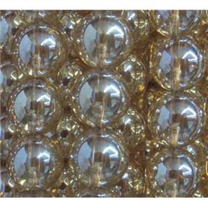 crystal clear quartz bead, round, electroplated, 12mm dia, approx 33pcs per st