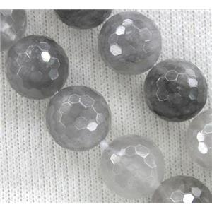 natural Cloudy Quartz Beads, grey, faceted round, AA-grade, 14mm dia, approx 28pcs per st
