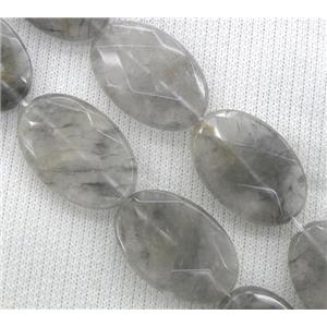 natural cloudy quartz bead, grey, faceted oval, approx 8x10mm