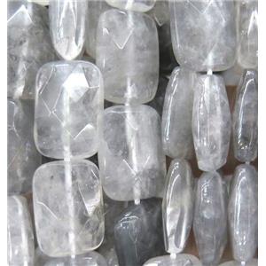 natural cloudy quartz beads, gray, faceted rectangle, approx 13x30mm