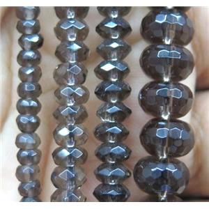 Smoky Quartz bead, faceted rondelle, approx 5x8mm, 15.5 inches length