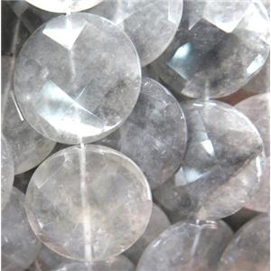 natural cloudy quartz beads, faceted flat-round, approx 25mm dia