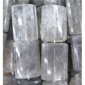 natural cloudy quartz beads, faceted flat-tube, approx 13x18mm