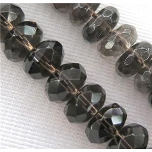 smoky quartz bead, faceted rondelle, approx 5x10mm