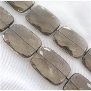 smoky quartz bead, faceted rectangle, approx 22x30mm