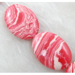 red stripe Gemstone bead, Flat oval, 18x25mm, 16pcs per st