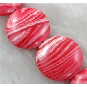 red stripe Gemstone bead, flat round, 18mm dia, 22pcs per st