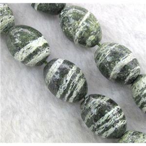 Natural Green Silver-line Jasper Beads, barrel, approx 10x14mm, 15.5 inches