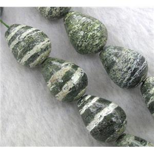 Natural green Silver-line Stone Beads, 3D-teardrop, approx 15x20mm, 15.5 inches