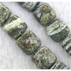 natural Green Silver-line Stone Beads, square, approx 12x12mm, 15.5 inches