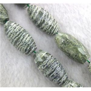 natural green Silver-line Jasper Bead, faceted barrel, approx 15x30mm, 15.5 inches