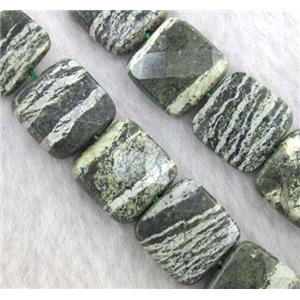 Natural Green Silver-line Jasper Beads, faceted square, approx 15x15mm, 15.5 inches