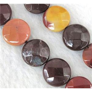 Mookaite jasper Beads, faceted flat-round, approx 12mm dia, 15.5 inches