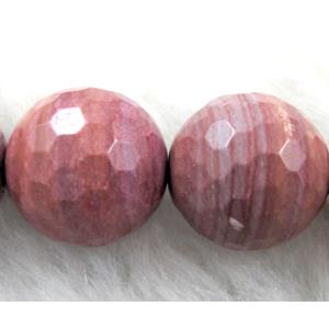 faceted round Rhodonite gemstone beads, 14mm dia, 28pcs per st