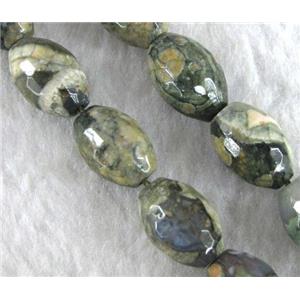 natural Rhyolite Jasper bead, faceted barrel, approx 10x14mm