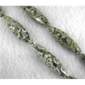 Rhyolite Jasper bead, faceted rice, approx 10x30mm