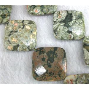 natural Rhyolite Jasper beads, corner-drilled, faceted square, approx 12x12mm