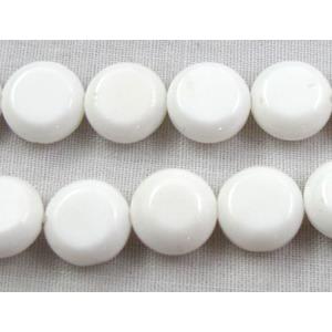 Tridacna shell beads, flat-round, white, 8mm dia, 50pcs per st