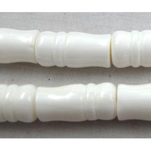 Tridacna shell beads, bamboo, white, 9x18.5mm, 22pcs per st
