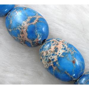 Sea Sediment Jasper beads, flat oval, blue, 13x18mm, 22pcs per st