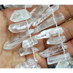 natural clear quartz stick beads, polished, freeform, approx 20-30mm, 15.5 inches