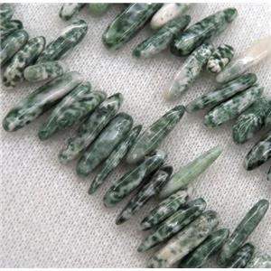 green tree agate beads, stick chip, freeform, approx 12-25mm, 15.5 inches
