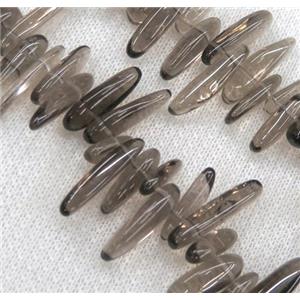 smoky quartz stick bead, chips freeform, approx 12-25mm, 15.5 inches