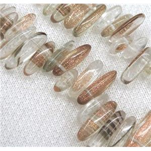synthetic rutilated quartz chip beads, freeform stick, approx 12-25mm, 15.5 inches